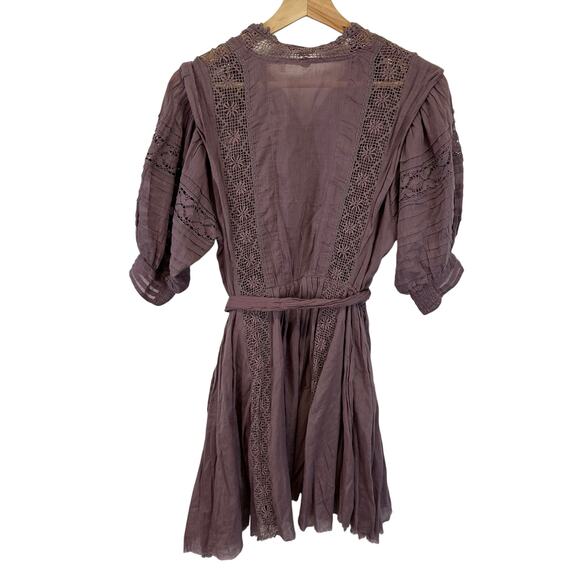 Free People Purple Button Front 3/4 Sleeve Lace Dress Womens Size Small Boho - Picture 3 of 16